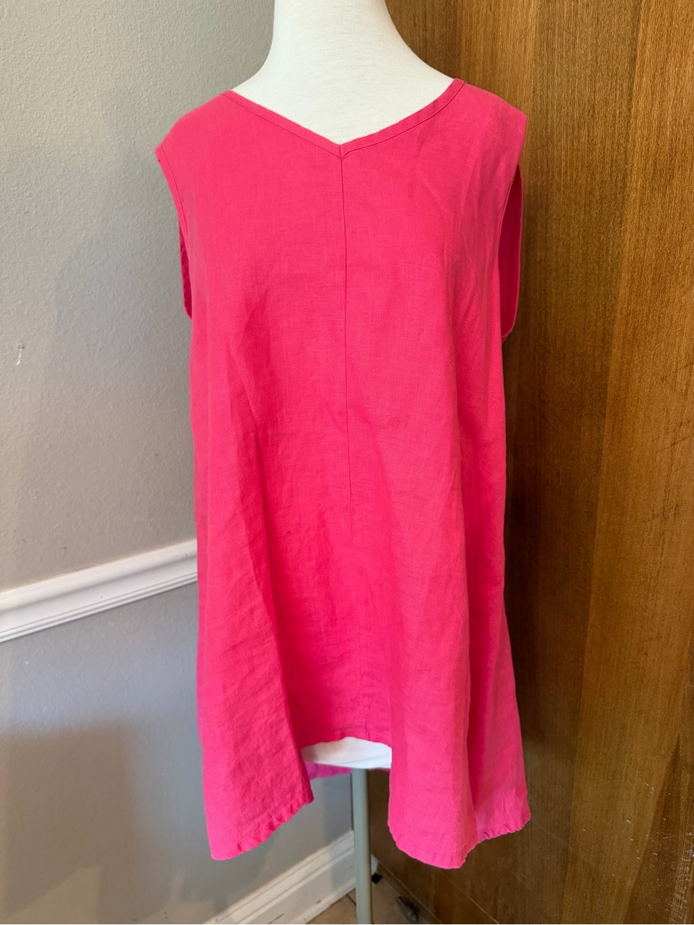 Flax Hot Pink Sleeveless V-Neck Linen Tunic 100% Linen